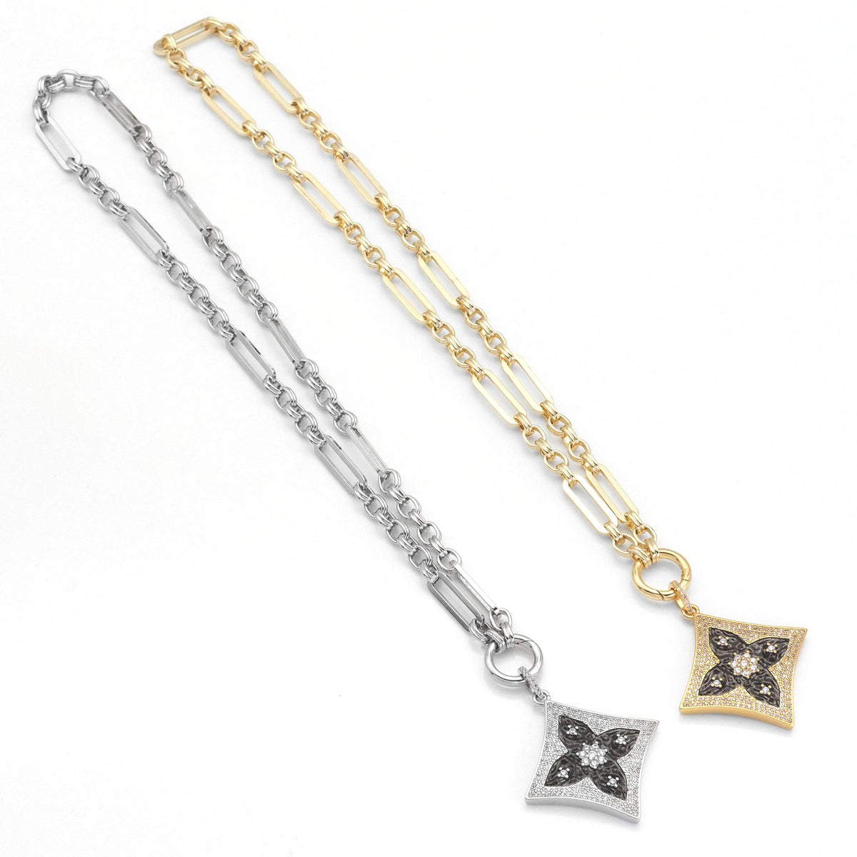 Mixed Paperclip Link Chain with Rhombus Clover necklace
