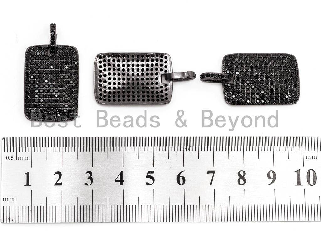 Black CZ Pave On Black Micro Pave Square/Rectangular Charm, Dog Tag Square/Rectangular Pave Charm, Pave Dangle Charms,18x26mm, Sku#F375