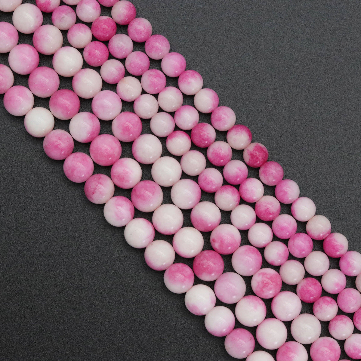 Round Smooth Pink White Jade 6mm/8mm/10mm, sku#U1809