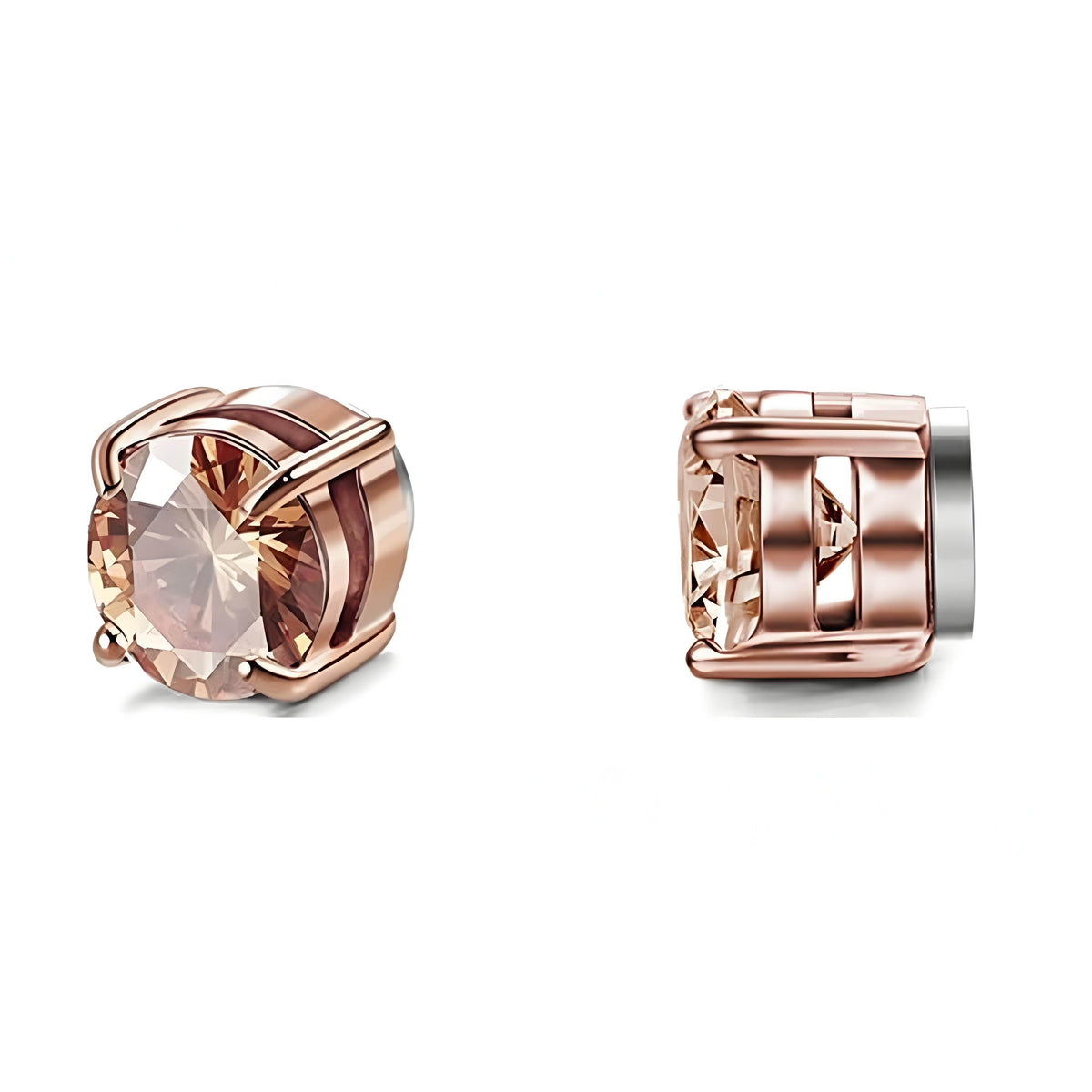 Magnetic Stud Earrings for Men Women Unisex, Non-Piercing Clip On CZ Studs, 6/8mm 4-Prong Round Stainless Steel