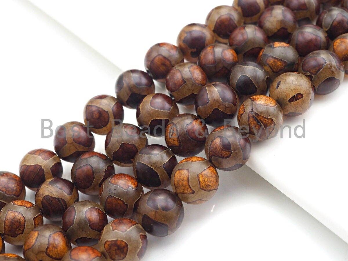Natural Tibetan Agate football Line Beads, Dzi Agate beads, 8mm/10mm Round Tibetan Agate, 15.5" Full Strand, sku#U859