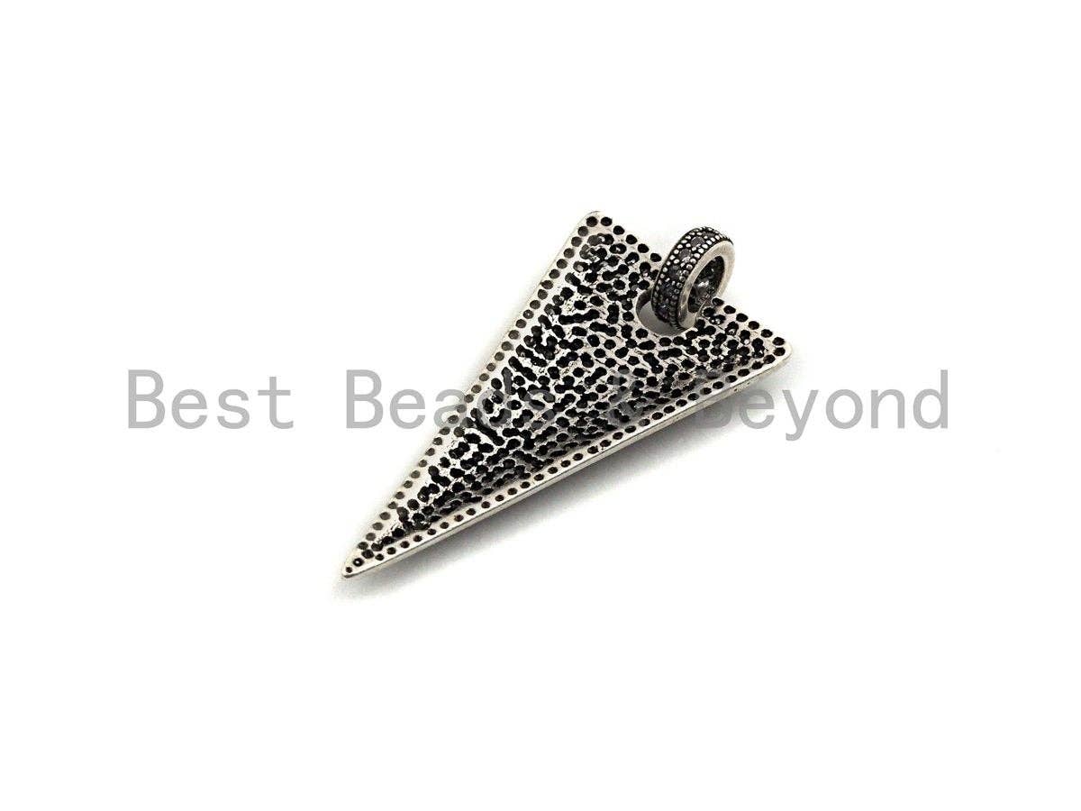 CZ Micro Pave Triangle Shape Pendant, Antique Silver Tone, Cubic Zirconia Pave Triangle Pendant, 18x35mm,sku#F1026
