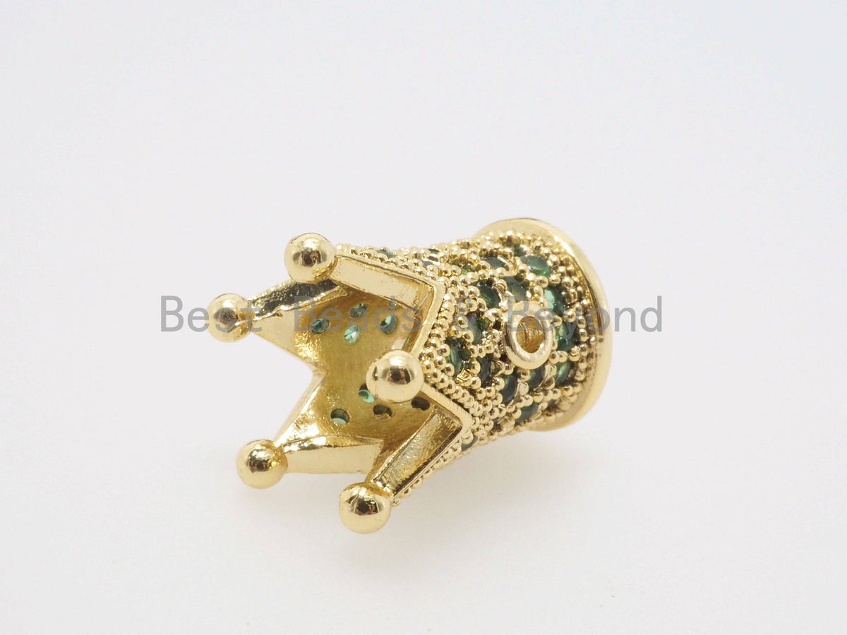 CZ King Crown Green Micro Pave Beads, Cubic Zirconia Crown Space Beads,Men's Women's Jewelry Making, 10x8mm, Sku#G404