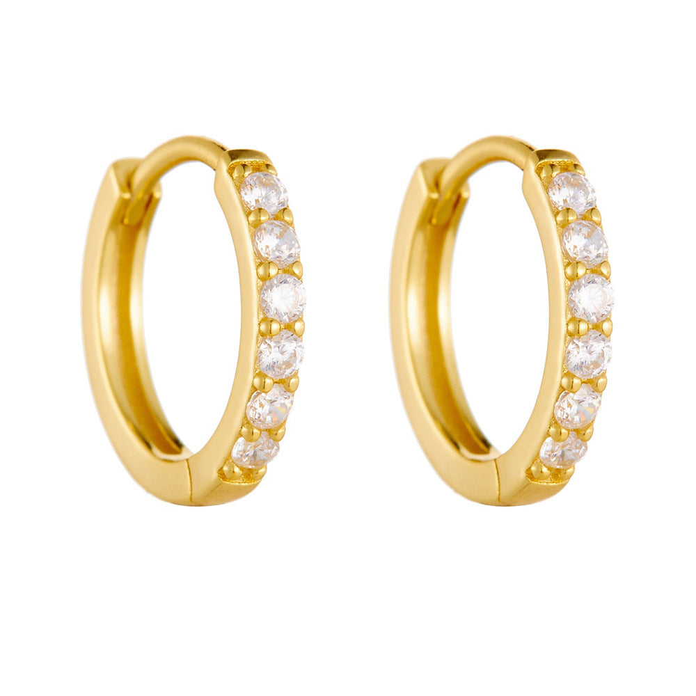 S925 Sterling Silver Ear Clips Inlaid With Zirconia Basic Round Earrings