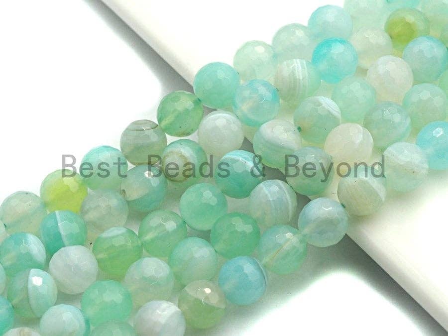 High Quality Aquamarine Color Banded Agate beads,6mm/8mm/10mm/12mm/14mm round faceted beads, Natural Agate Beads, 15.5inch strand, SKU#U453