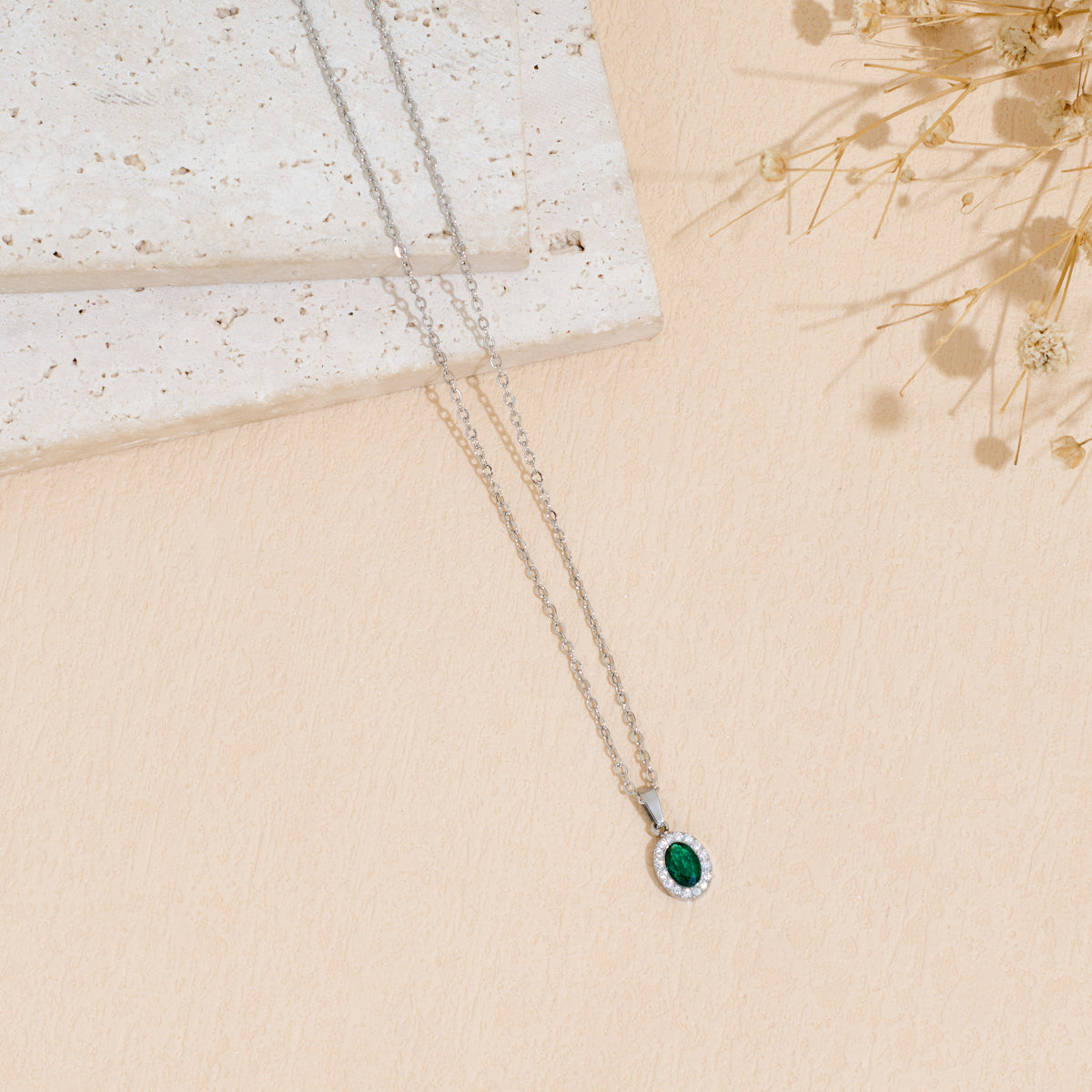 Stainless Steel Pendant Necklace With Zircon Inlay