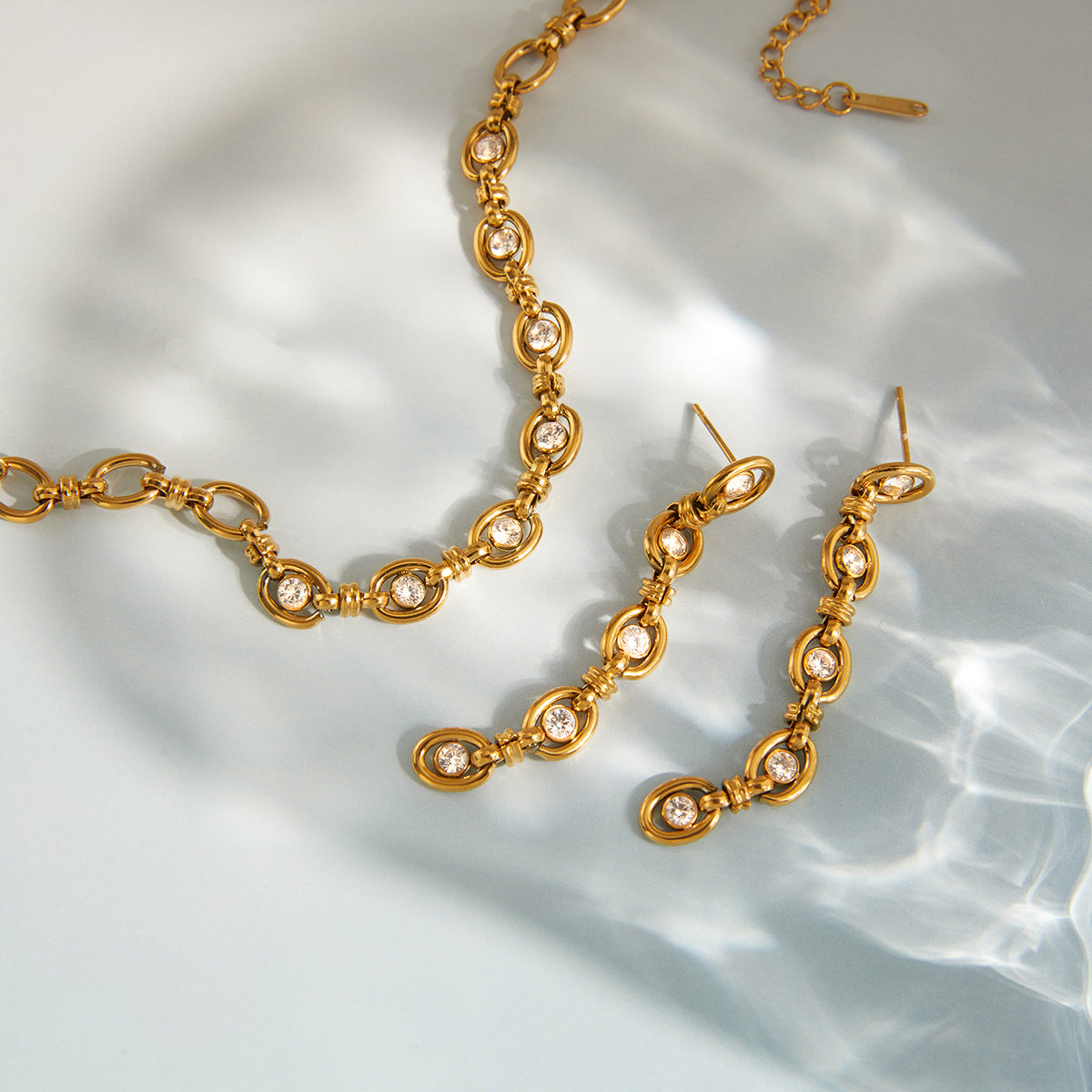 Zircon Chain Tassel Earrings and Bracelet Set