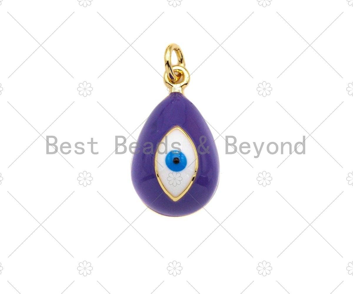 Colorful Enamel Evil Eye Teardrop Shape Pendant, 18K Gold Filled Enamel Evil Eye Charm,11x20mm,Sku#F1403