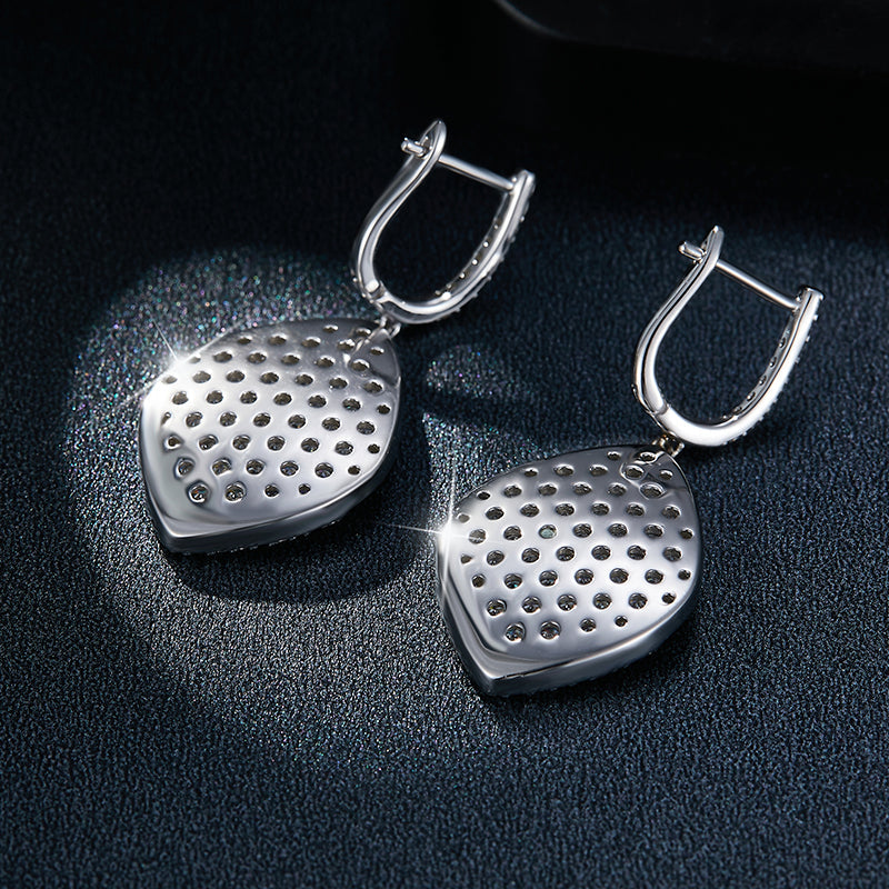 S925 Sterling Silver Platinum Plated Leaf Shaped Pave Moissanite Dangle Earrings  Teardrop Drop Earrings With GRA Certificate Luxury Jewelry Gift Box Set