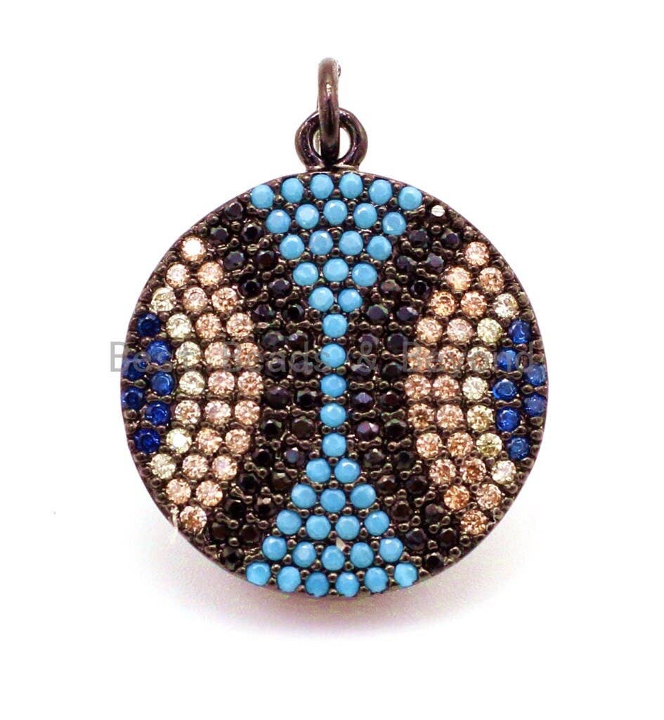 CZ Micro Pave Evil Eye Round Disc Coin Pendant/Charm, Bracelet Necklace Cubic Zirconia Pendant/Charm,18x25mm, sku#F28