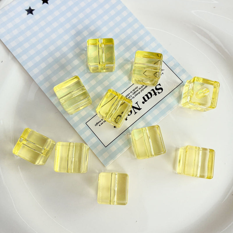 Flat Clear Acrylic Cube Beads, Framed Jelly Square Charms With Vertical Hole For DIY Jewelry Making, Bracelets, Necklaces & Keychains, Mixed Candy Colors