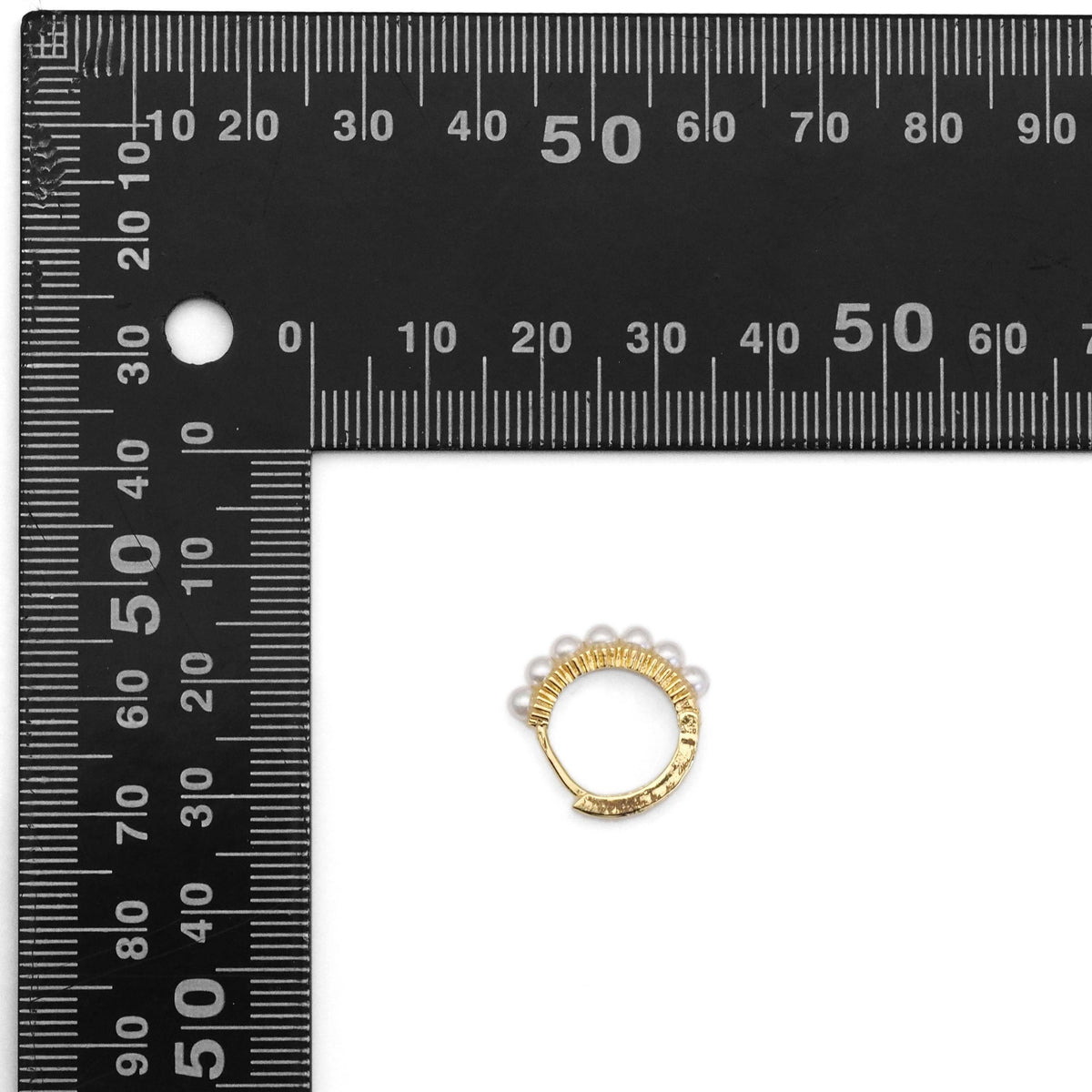 CZ Gold Silver Pearl Hoop Earrings, Sku#B361
