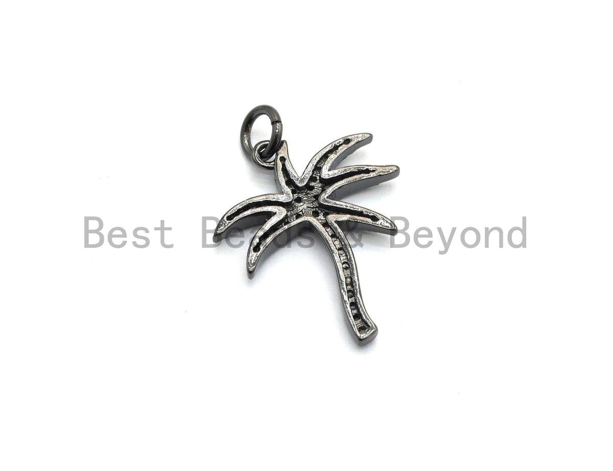 Green CZ Micro Pave Coconut Tree Pendant, Palm Tree Pave Pendant, Gold/Rose Gold/Silver/Gunmetal plated, 17x21mm, Sku#F698C