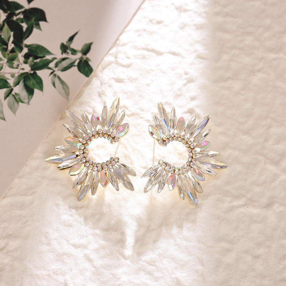Cross Border Zircon Sunflower Earrings Gradient Marquise Crystal C Loop Flower Earrings Party Alloy Stud Ear Jewelry Wholesale