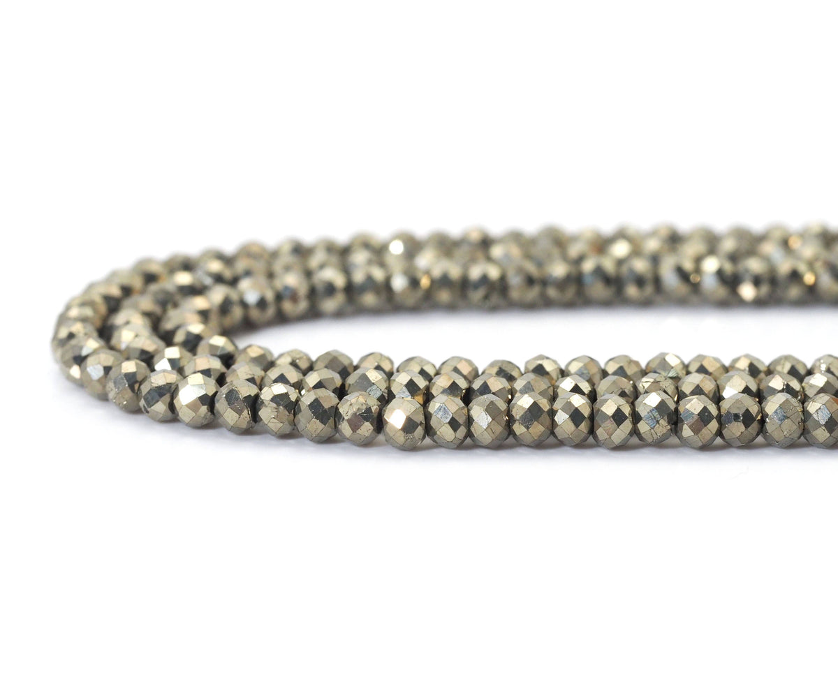 High Quality Genuine Pyrite Faceted Rondelle Beads, 2x3mm, Sku#UA300