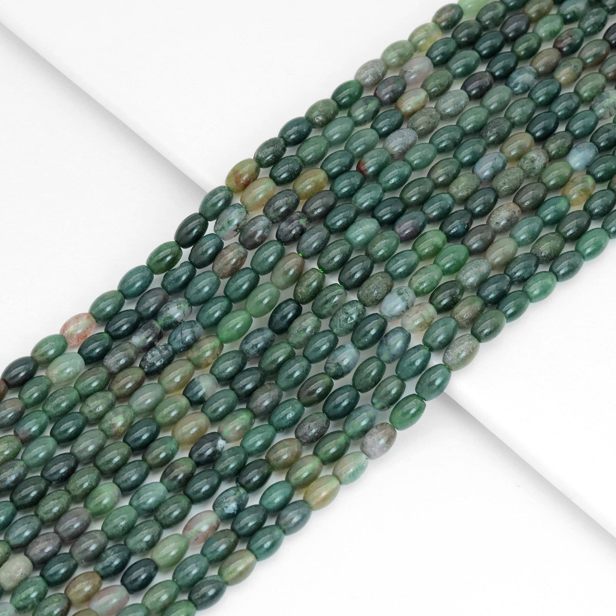 6x9mm Genuine Moss Agate Smooth Drum Shape Beads, Sku#U2007