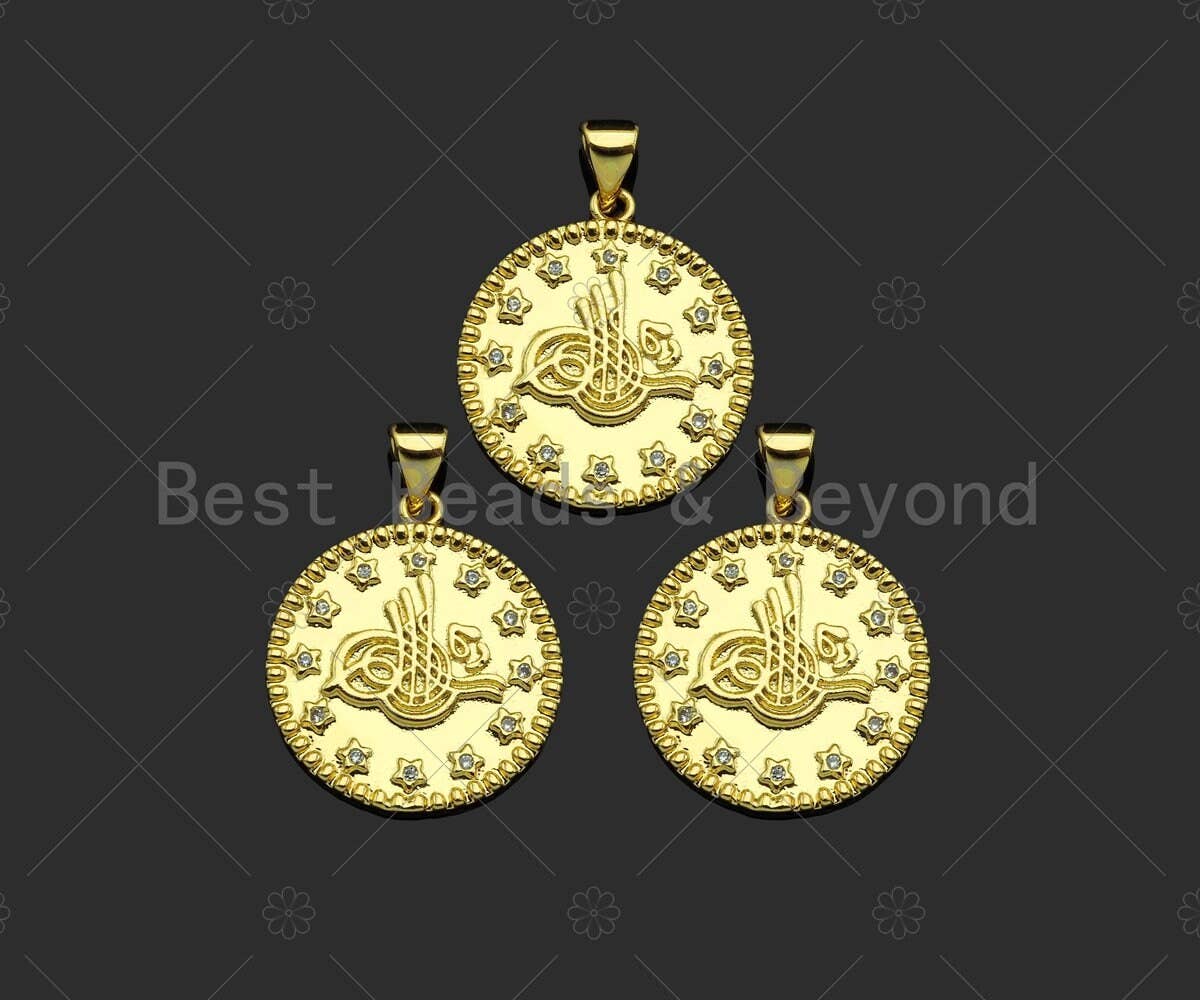 Gold Filled CZ Micro Pave Pattern Medallion Shape Pendant,18K Gold Filled Charm, Necklace Bracelet Charm Pendant,19x21mm,Sku#LK359