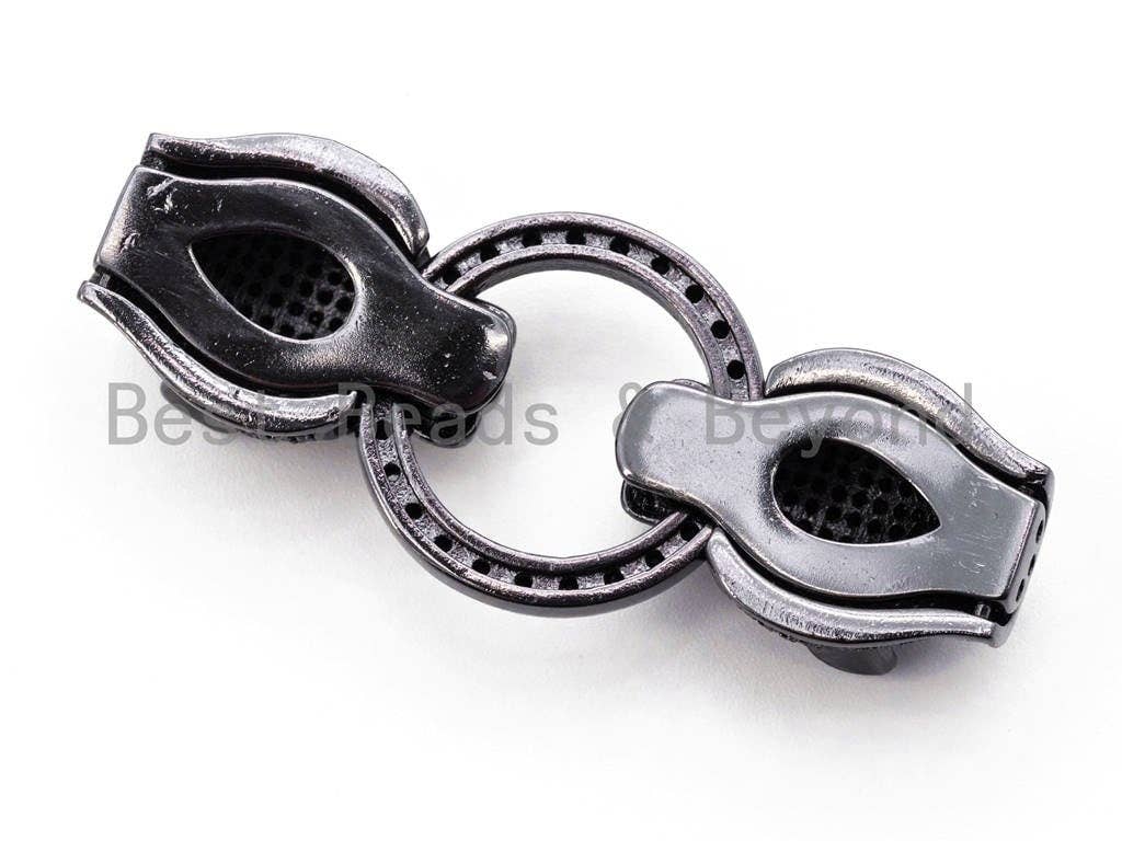 CZ Micro Pave Panther Head Clasp, Black CZ Pave Animal Beads, 50mm, sku#K55