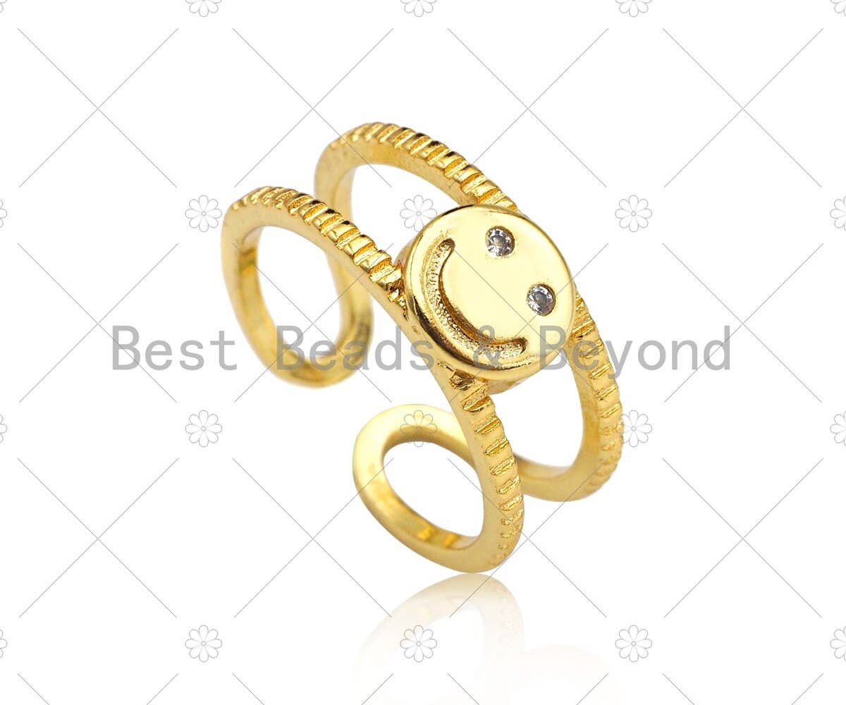 Gold Filled Smiley Face Adjustable Ring, 18K Gold Filled Open Ring, Smiley Face Statement Ring, 21x20mm,Sku#LD128