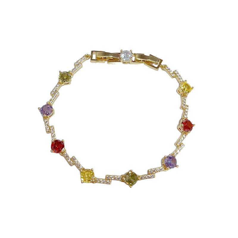 Exquisite And Fashionable Micro-pave Cubic Zirconia Irregular Colorful Bracelet