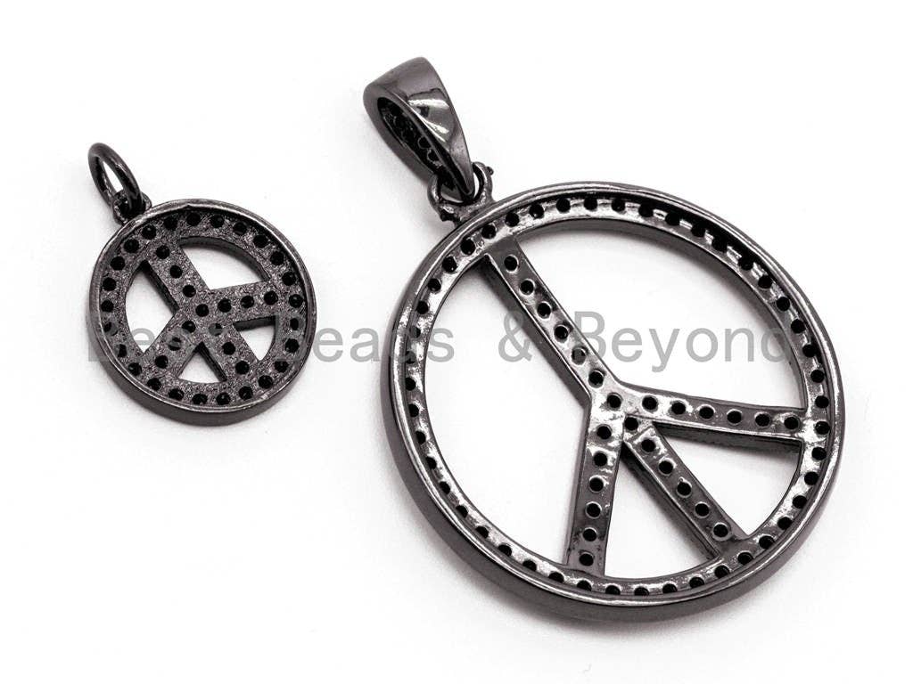 CZ Pave On  Micro Pave Peace Sign Round Pendant,SKU#F363