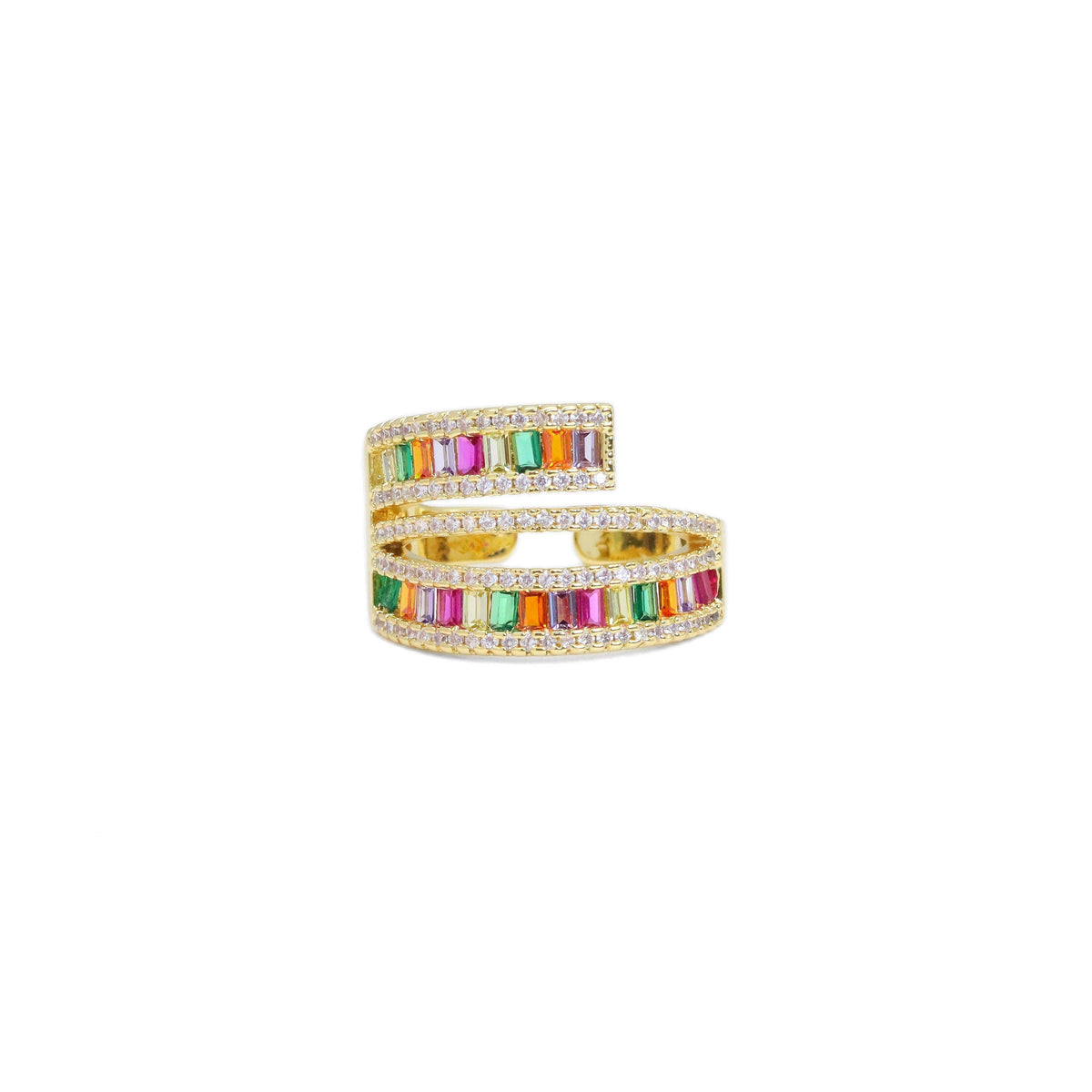 Colorful Baguette CZ Gold Wrap Adjustable Ring, Sku#LX496