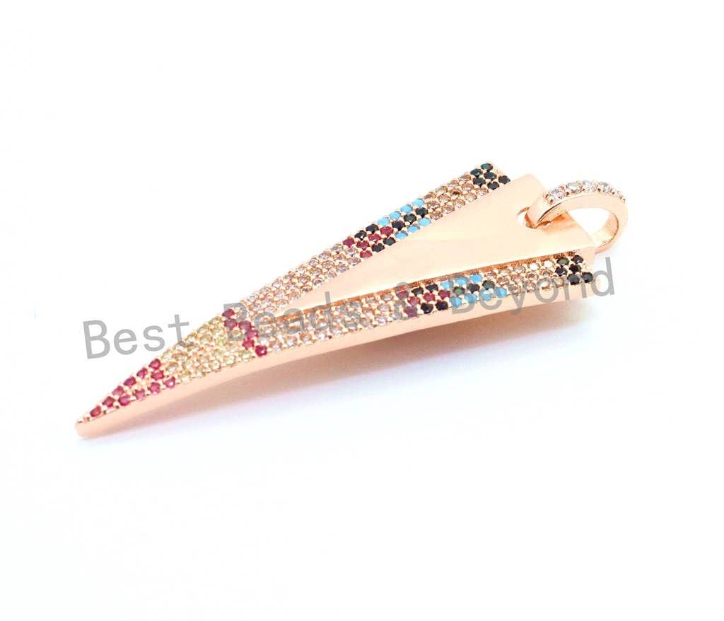 CZ Micro Pave Mixed Color Triangle Pendant with Diamond Bail, Cubic Zirconia Pendant,17x41mm, sku#F9