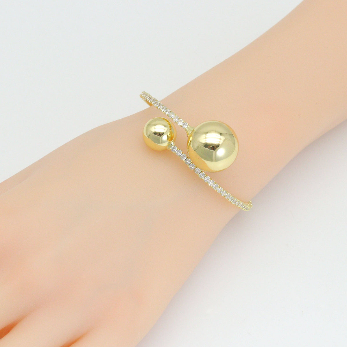 CZ Tennis Round Ball End Adjustable Bracelet, Sku#A452