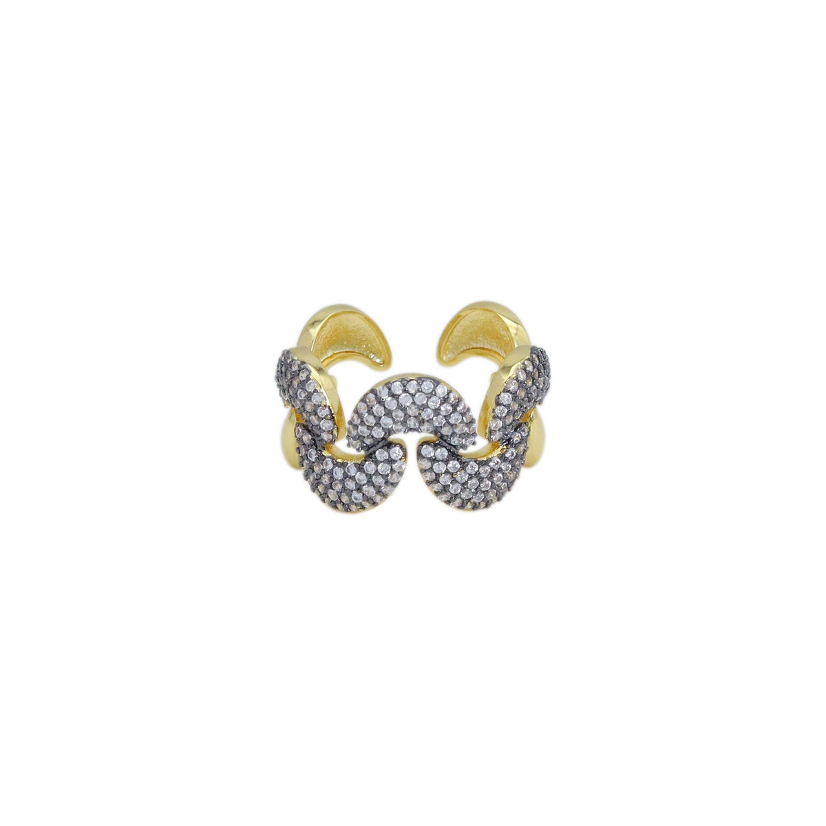 CZ Dual Color Cresent Moon Wave Line Ring, Sku#LX547
