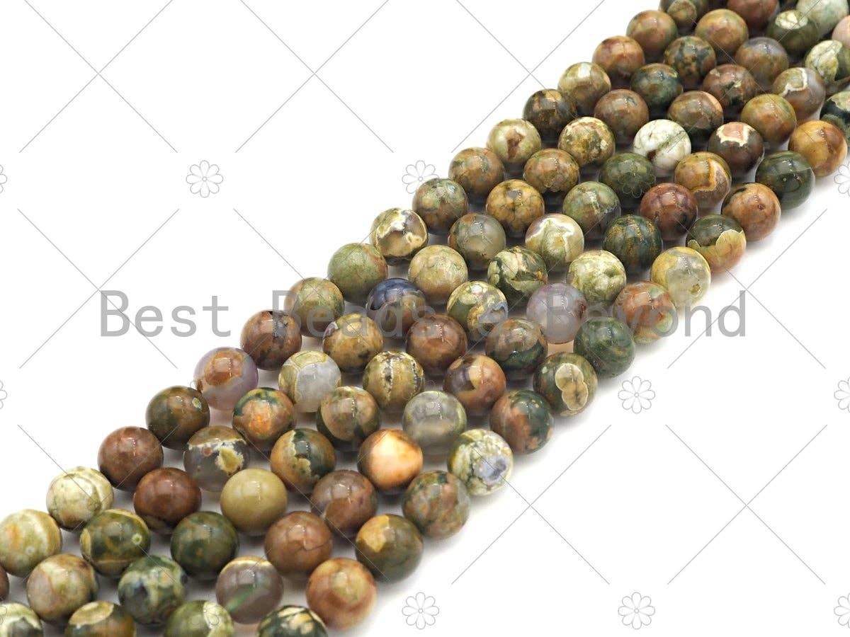 High Quality Nutural Smooth Round Rhyolite Beads, 6mm/8mm/10mm/12mm Green Brown Genuine Beads, 15.5'' Full Strand, Sku#U1141