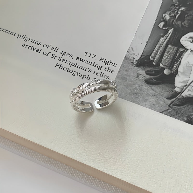 Double Layer Plain Band Ring For Women, Irregular Texture, Niche INS Style, Minimalist Versatile Finger Ring