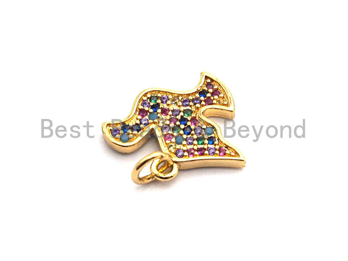 CZ Colorful Micro Pave Peace Dove Pendant, Pigeon Shaped Pave Pendant, Gold plated, 12x15mm, Sku#F832