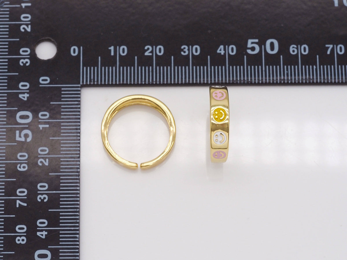 Enamel Smiley Face Adjustable Ring, Sku#B229