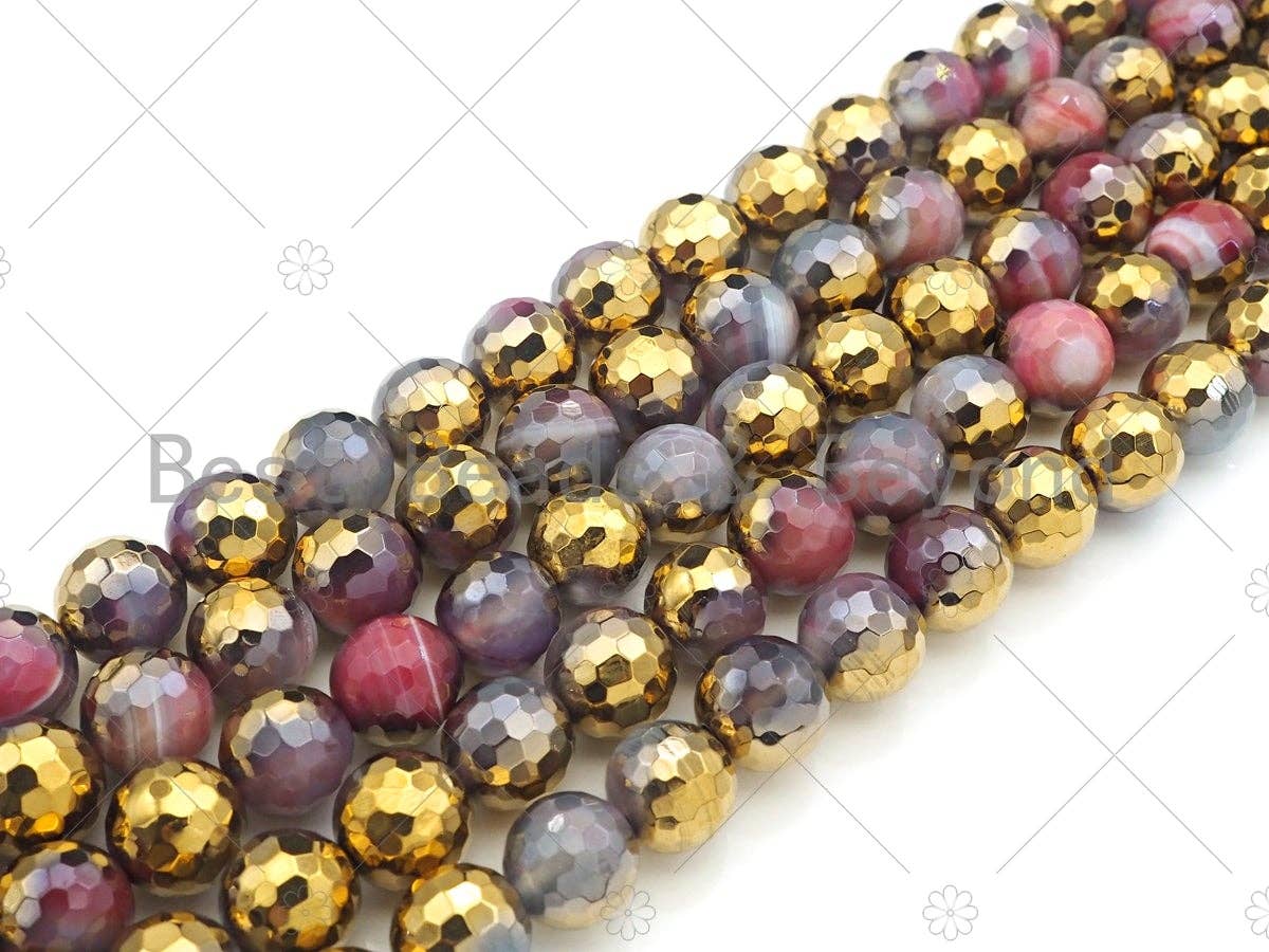 Half Gold Plated Agate Beads, 8mm/10mm/12mm, UA131