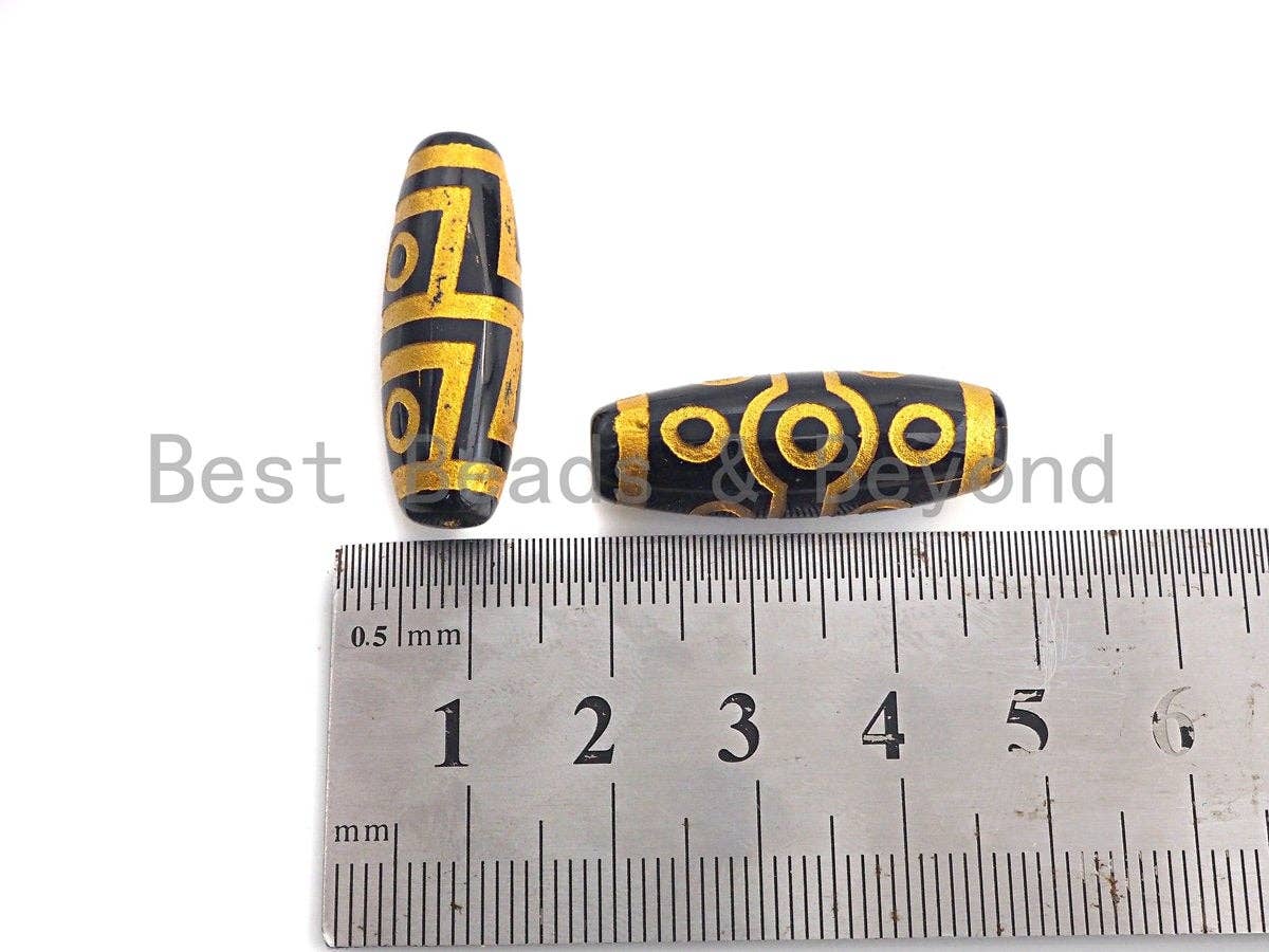 Natural Tibetan Agate Long Oval Shape Beads, Black Gold Dzi beads, Barrel Agate Beads, 10x30mm, sku#U583