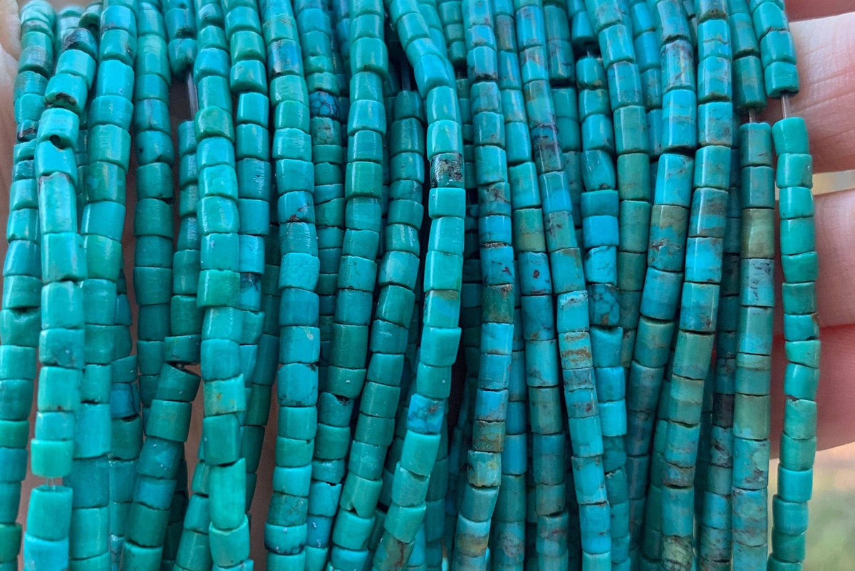 High Quallity Genuine Heishi Chinese Turquoise Beads, 3mm Blue Turquoise Tube Spacer Beads, 15.5'' Full Strand, SKU#U1226