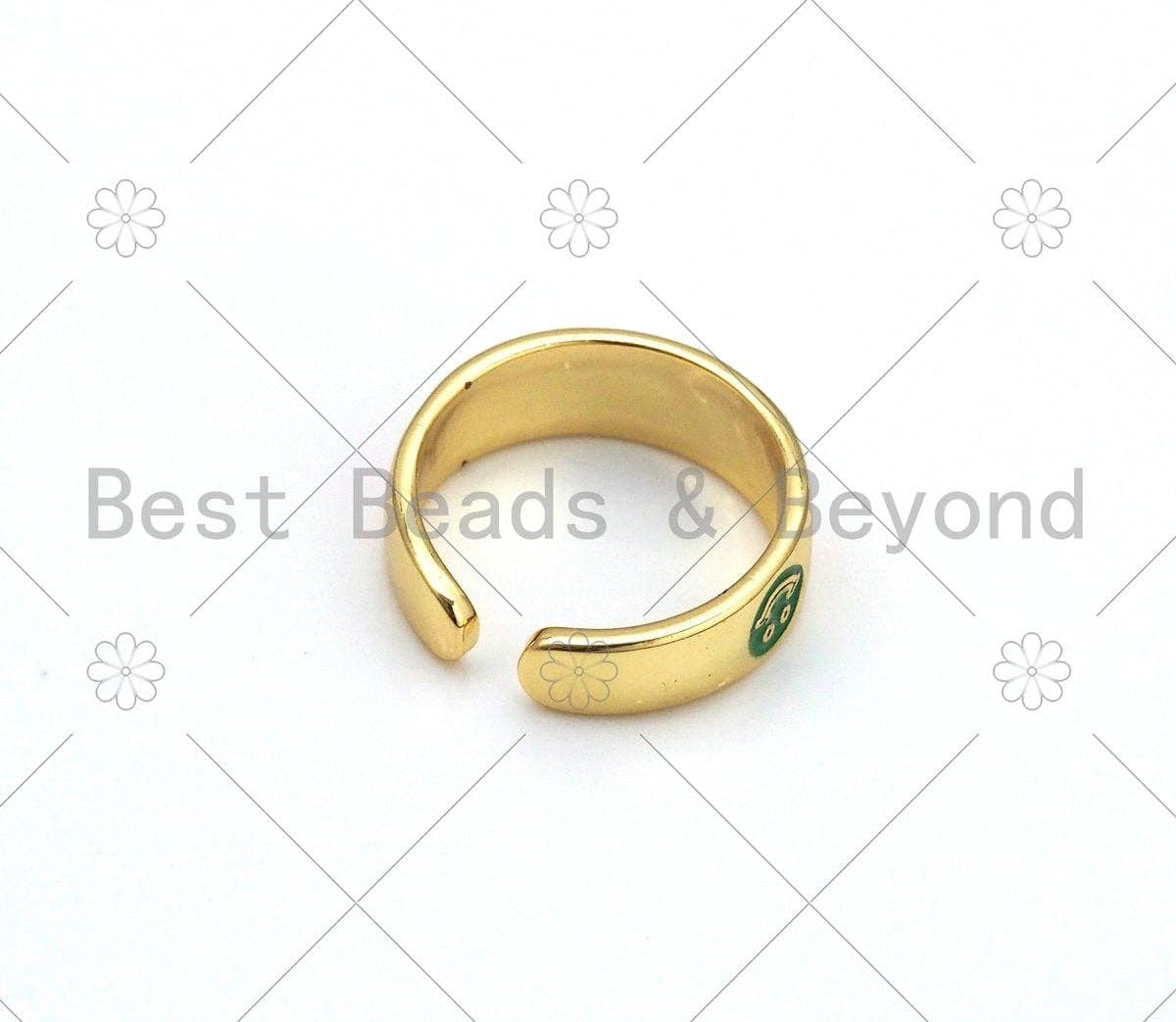 Colorful Enamel Smiley Face Adjustable Ring, 18K Gold Filled Open Ring, Enamel Open Ring, Statement Ring, 20x7mm,Sku#LD152