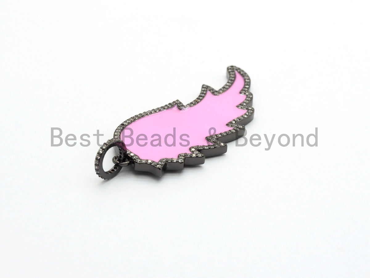 Colorful Enamel Angel Wing Pendant/Charm, Cubic Zirconia Pave Wing Pendant, Pink/Royal Blue/Black/Yellow Wing Charm,  22x51mm, SKU#F620