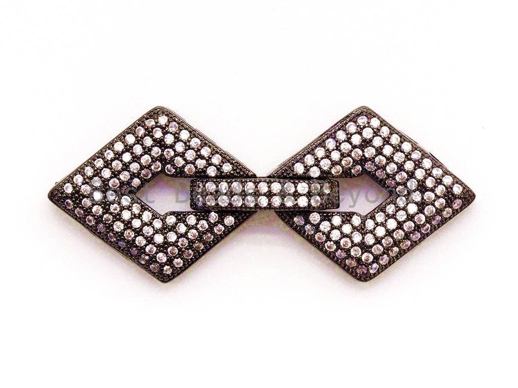 CZ Micro Pave Double Diamond Fold Over Multi-Stand Clasp, Cubic Zirconia Buckle Clasps,17x42mm,1pc, sku#H13