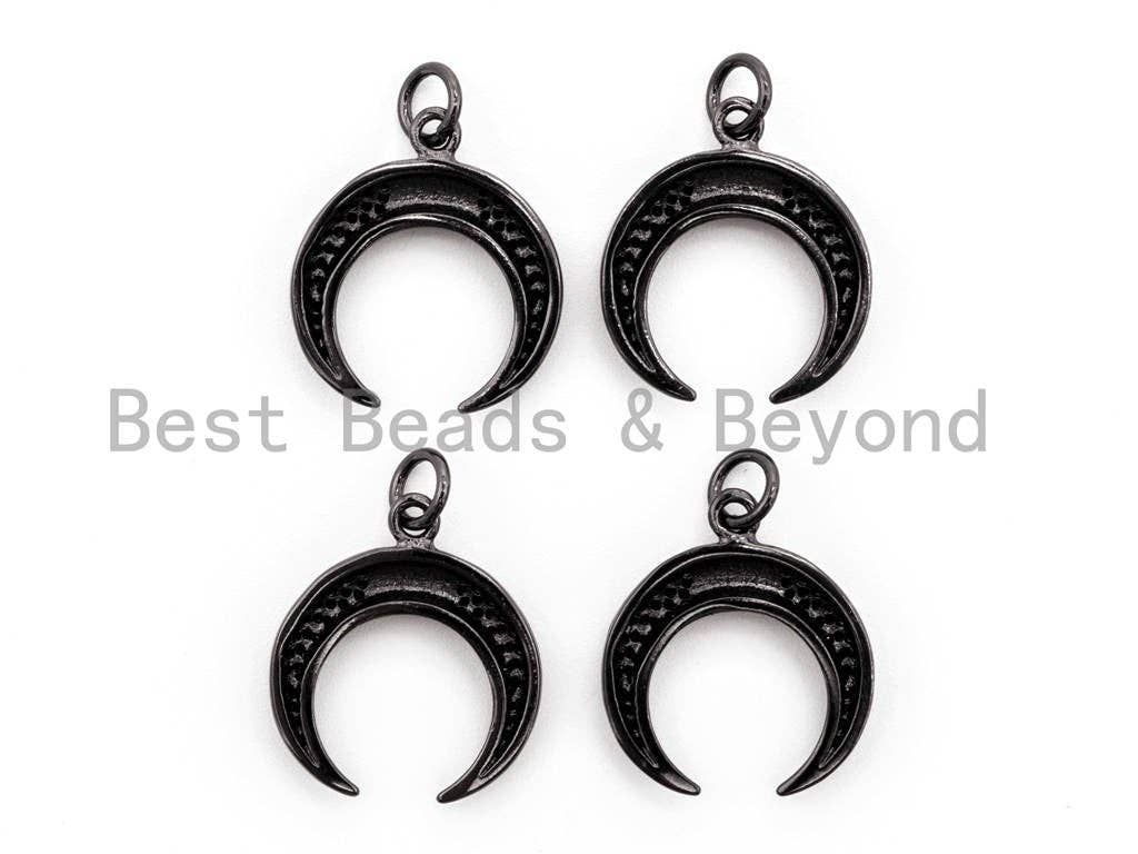 Black CZ Pave On Black Micro Pave Crescent Moon Charm Beads, Micro Paved Horn Pendant,16x18mm, sku#F396
