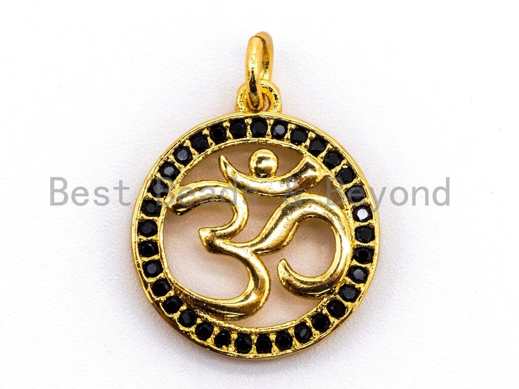 CZ Micro Pave OM Yoga Charm Pendant, Cubic Zirconia Micro Paved Charm Pendant,Pave Findings,15mm, sku#F351/F29