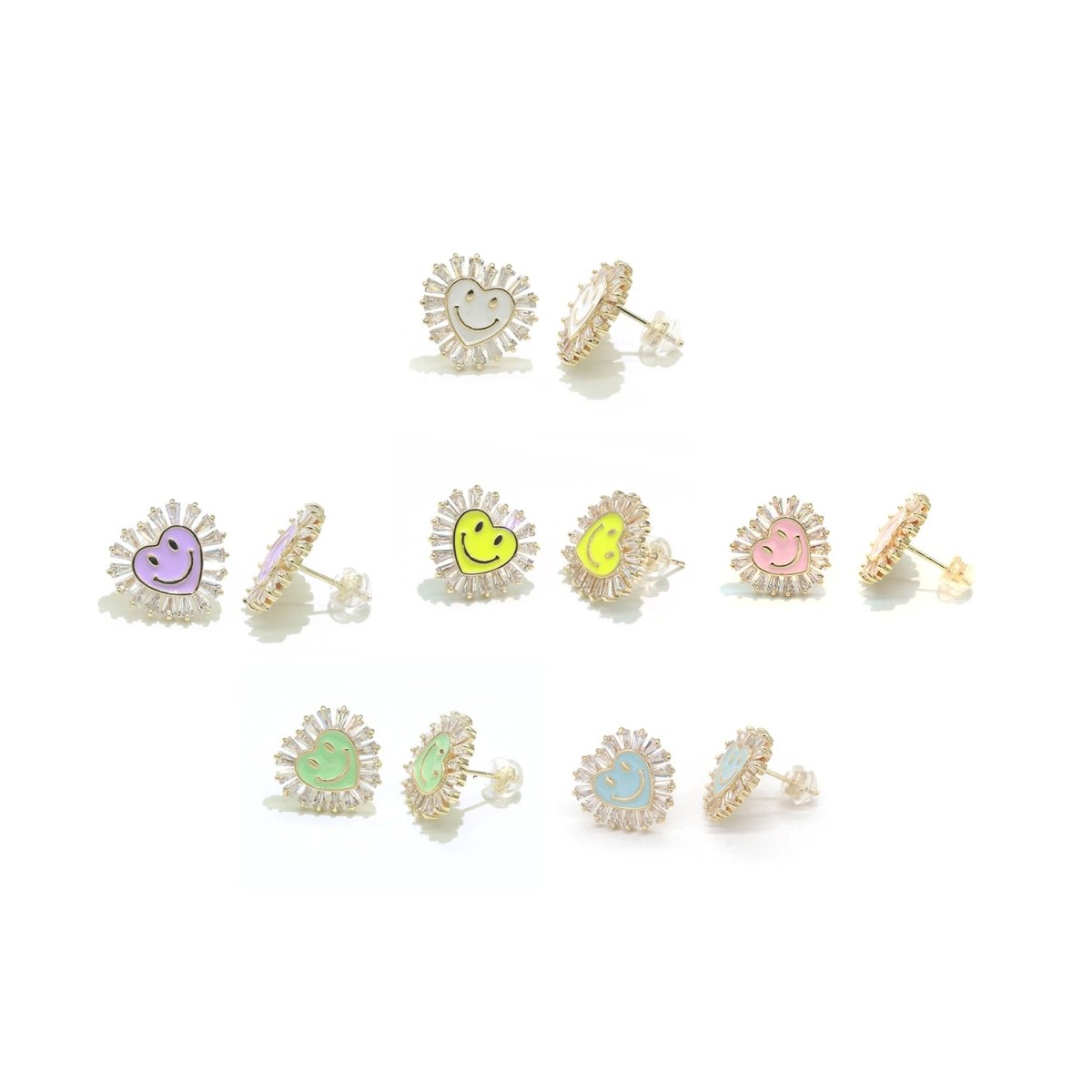 1 pair Cz Gold Happy Face Stud Earrings, Heart Face Enamel Minimalist Jewelry, Simple Everyday Earrings, Best Friend, Birthday Gift