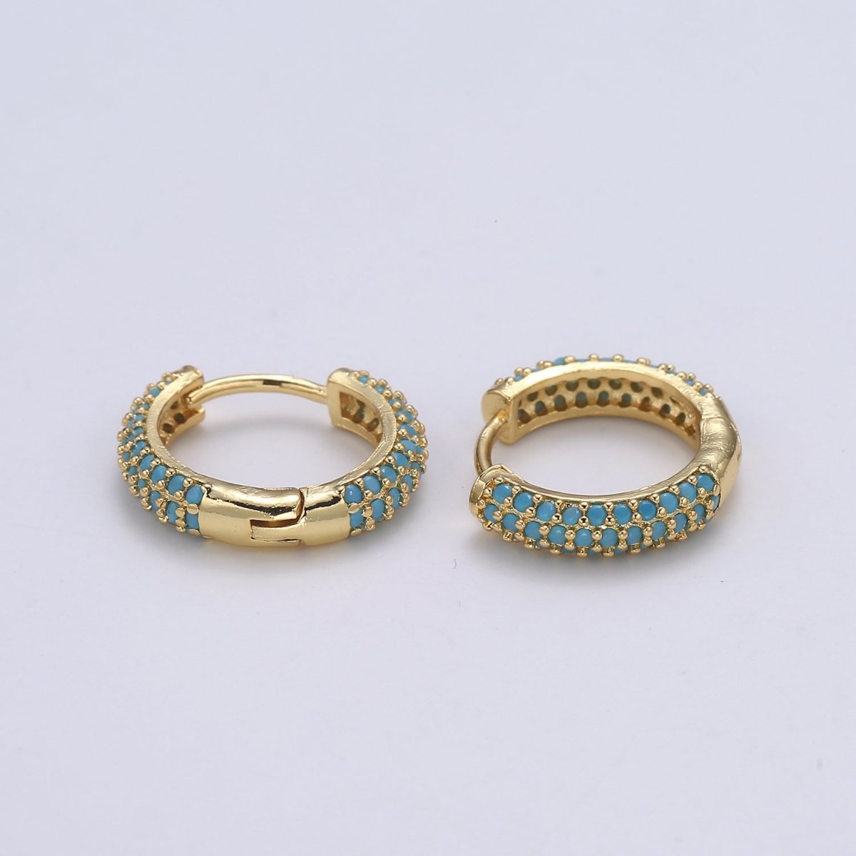 1 pair Hoops - Black, Blue, Clear, Red, Green, Multi-color Zirconia or Teal Gold CZ earrings - 24K Gold Huggie hoops  Q-434 - Q-439