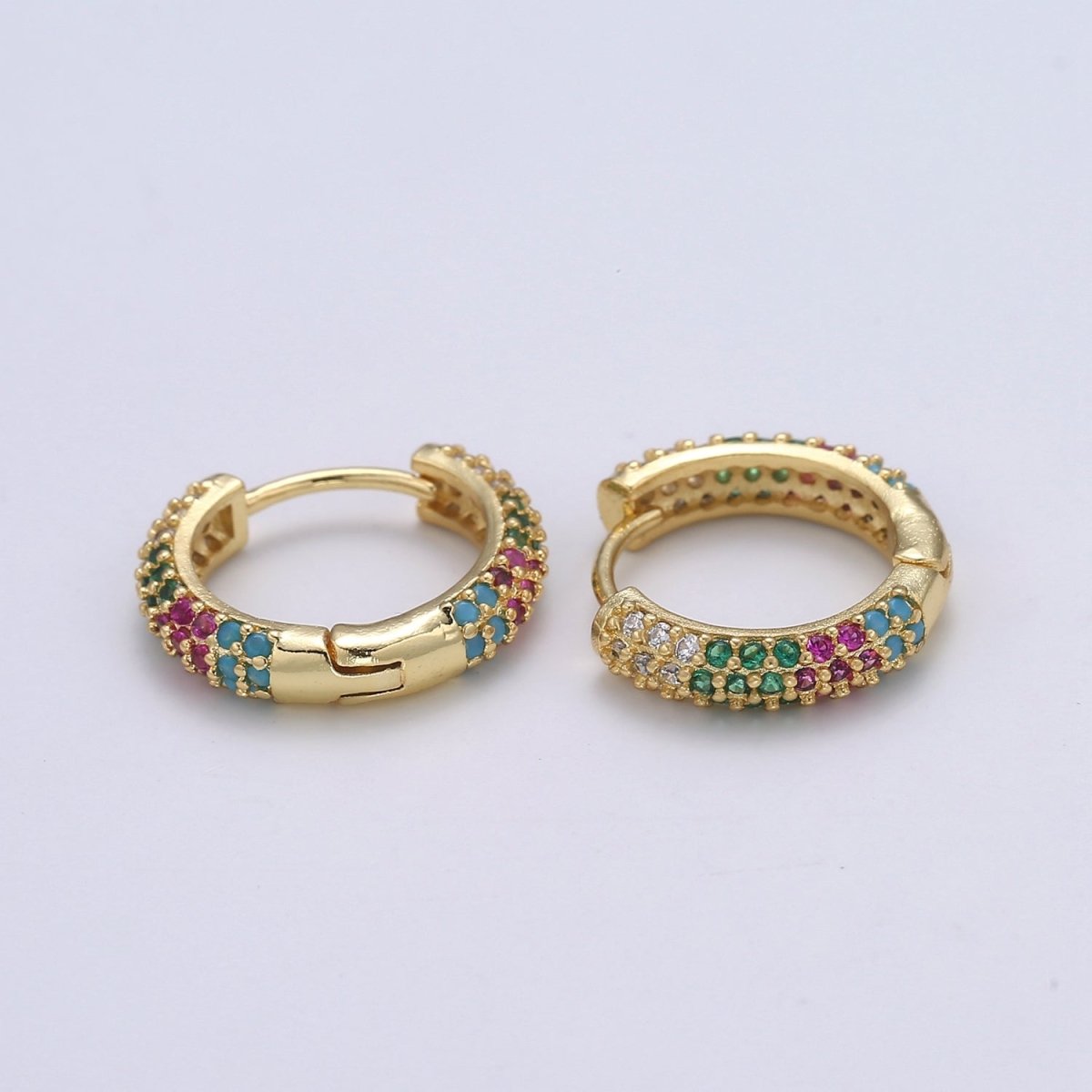 1 pair Hoops - Black, Blue, Clear, Red, Green, Multi-color Zirconia or Teal Gold CZ earrings - 24K Gold Huggie hoops  Q-434 - Q-439