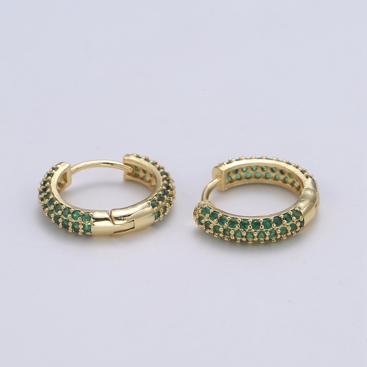 1 pair Hoops - Black, Blue, Clear, Red, Green, Multi-color Zirconia or Teal Gold CZ earrings - 24K Gold Huggie hoops  Q-434 - Q-439