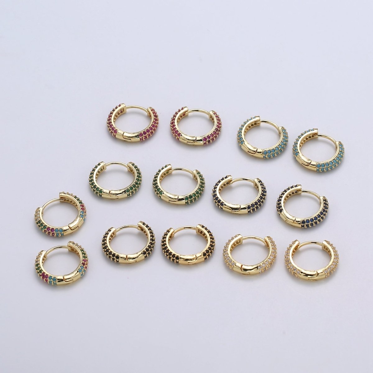 1 pair Hoops - Black, Blue, Clear, Red, Green, Multi-color Zirconia or Teal Gold CZ earrings - 24K Gold Huggie hoops  Q-434 - Q-439