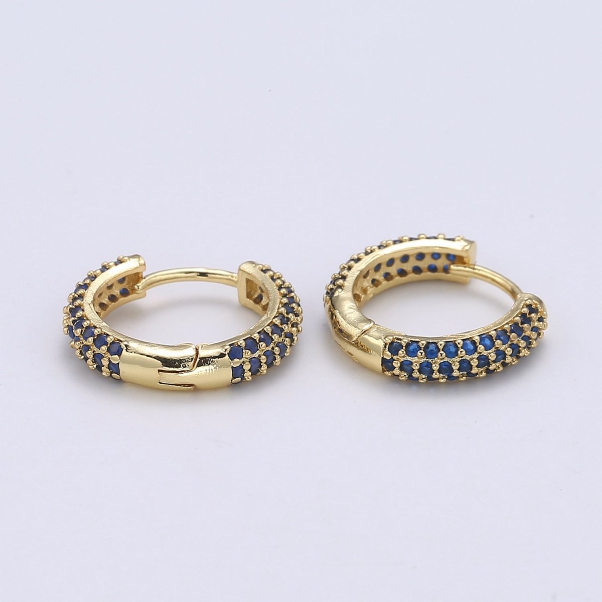 1 pair Hoops - Black, Blue, Clear, Red, Green, Multi-color Zirconia or Teal Gold CZ earrings - 24K Gold Huggie hoops  Q-434 - Q-439