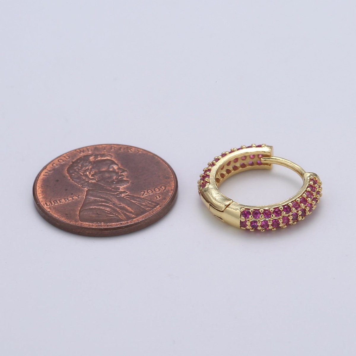 1 pair Hoops - Black, Blue, Clear, Red, Green, Multi-color Zirconia or Teal Gold CZ earrings - 24K Gold Huggie hoops  Q-434 - Q-439