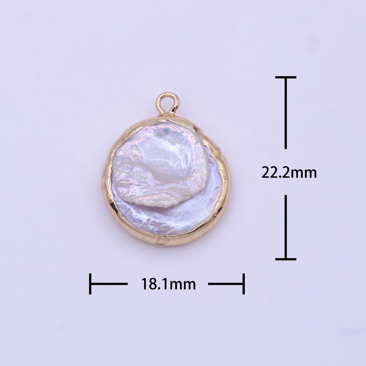 OS 1 Piece Natural Pearl Gold bezel connector approx. 18mm round shape gold plated Charm Pendant P-1844