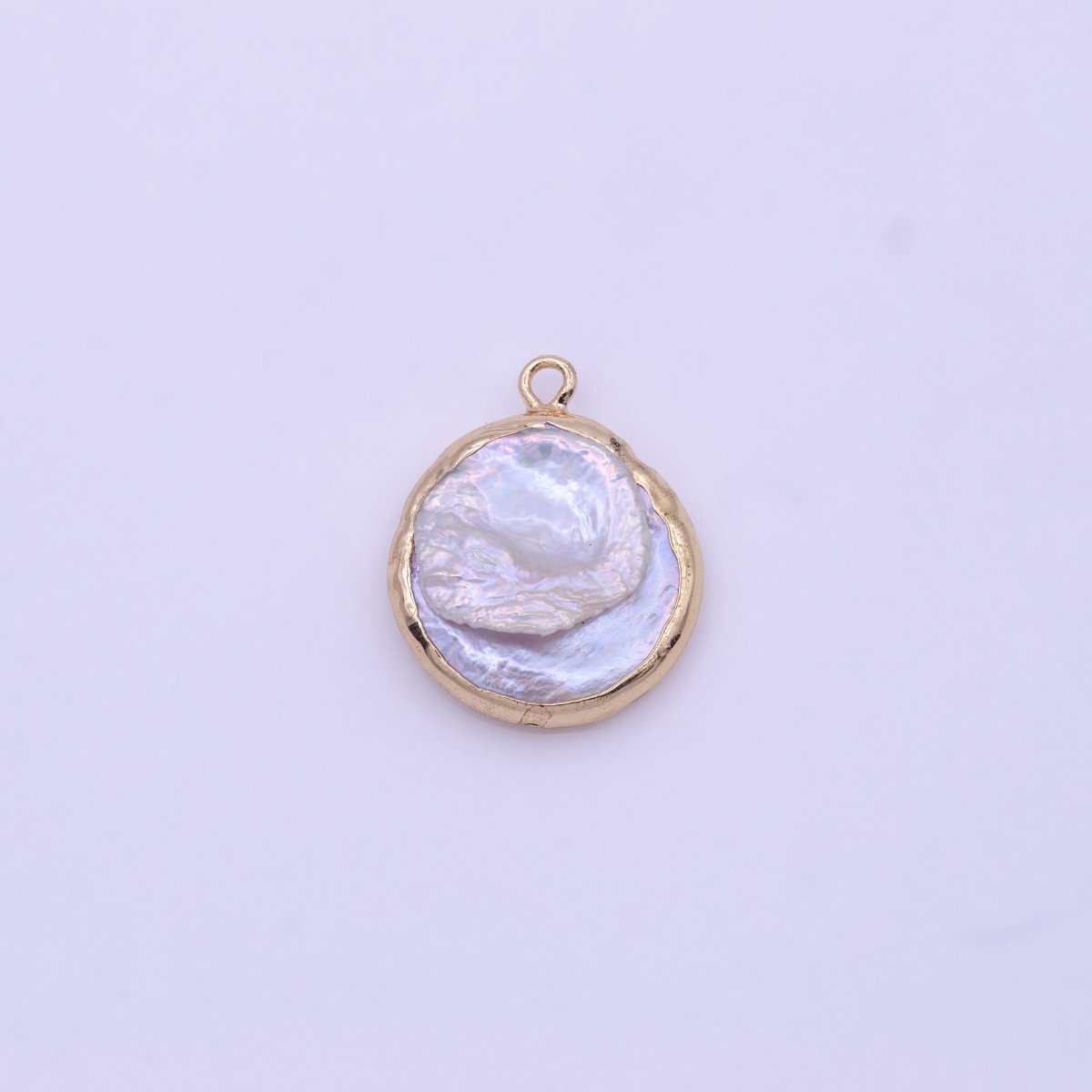 OS 1 Piece Natural Pearl Gold bezel connector approx. 18mm round shape gold plated Charm Pendant P-1844